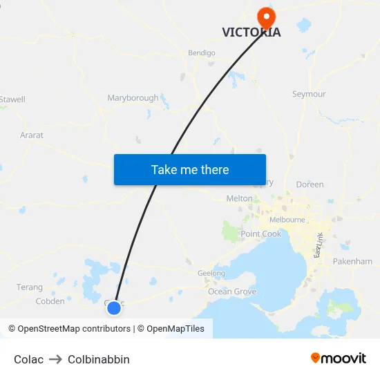 Colac to Colbinabbin map