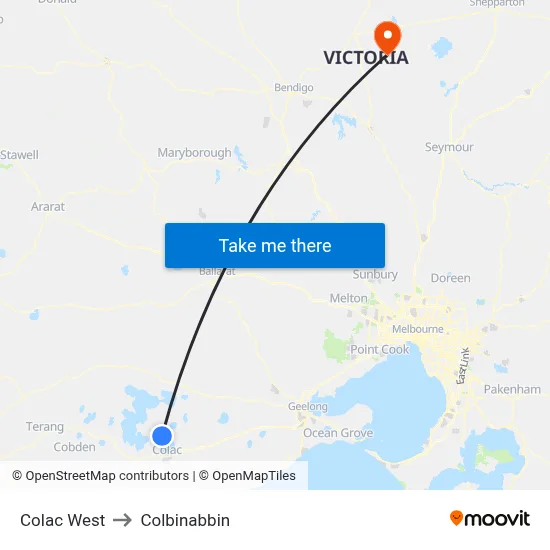 Colac West to Colbinabbin map