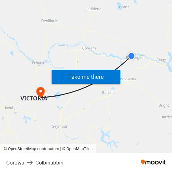 Corowa to Colbinabbin map