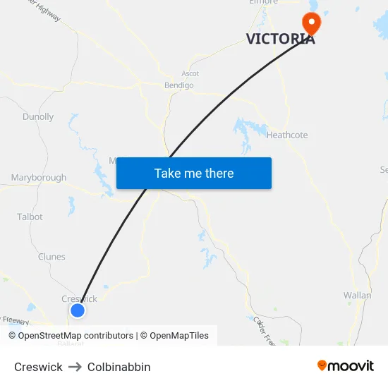 Creswick to Colbinabbin map
