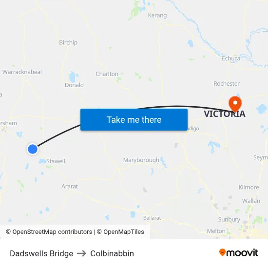 Dadswells Bridge to Colbinabbin map