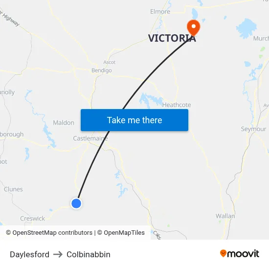 Daylesford to Colbinabbin map