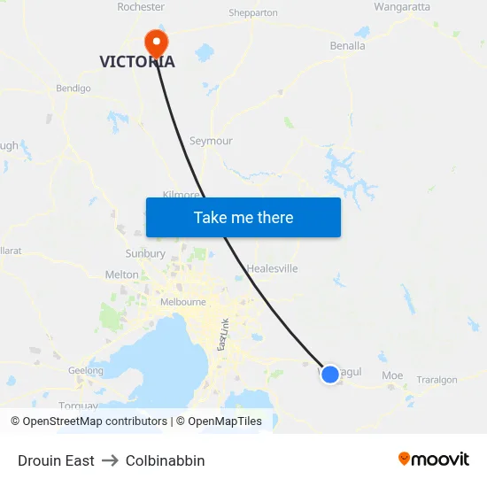 Drouin East to Colbinabbin map