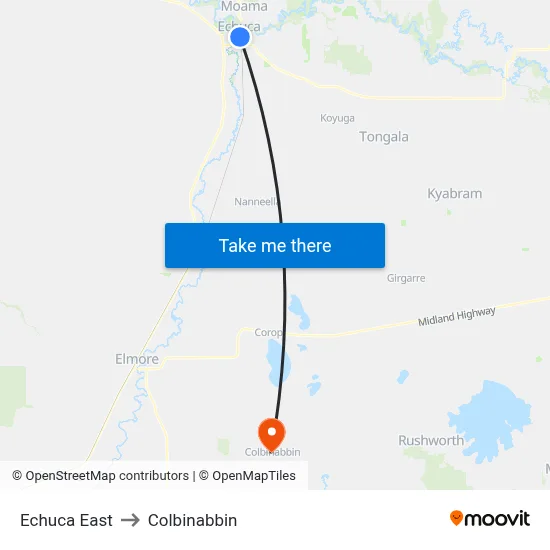 Echuca East to Colbinabbin map