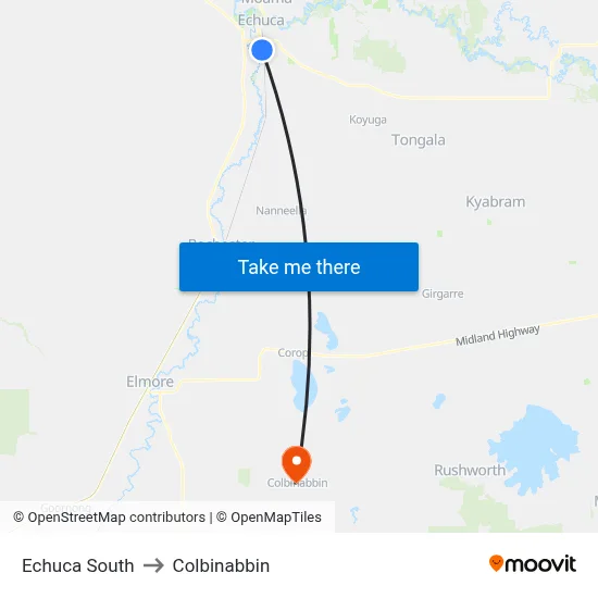 Echuca South to Colbinabbin map