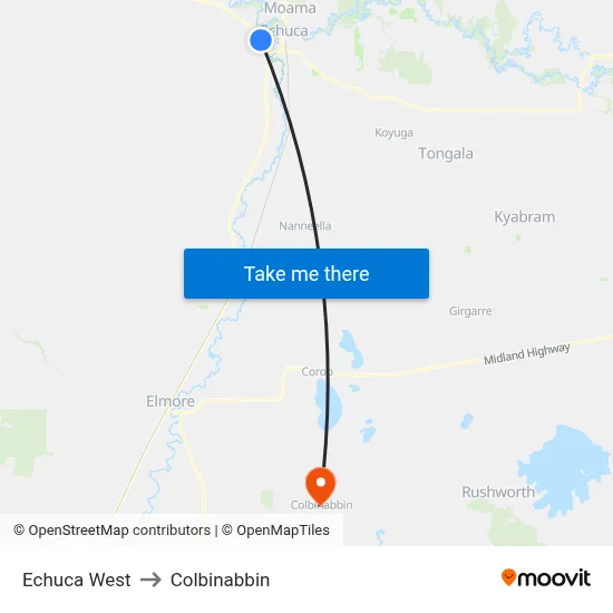 Echuca West to Colbinabbin map