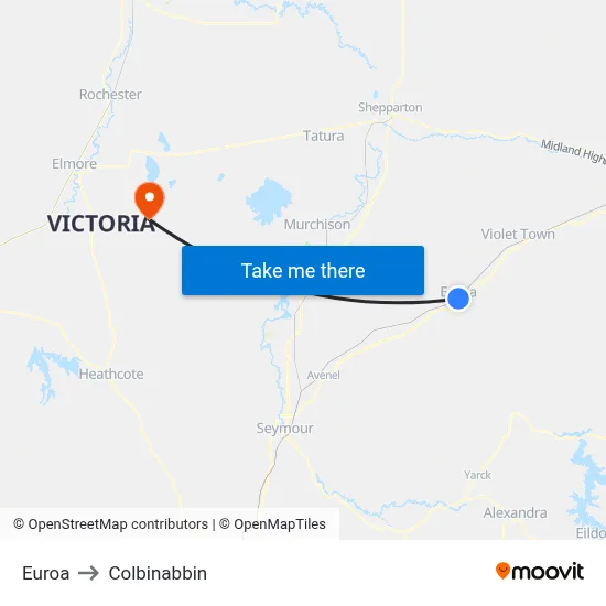 Euroa to Colbinabbin map