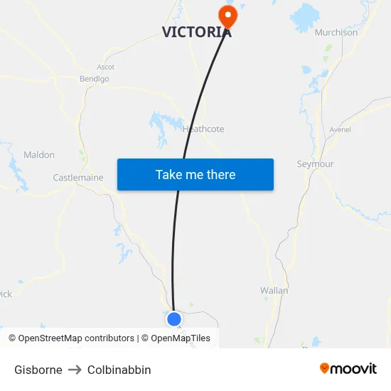 Gisborne to Colbinabbin map