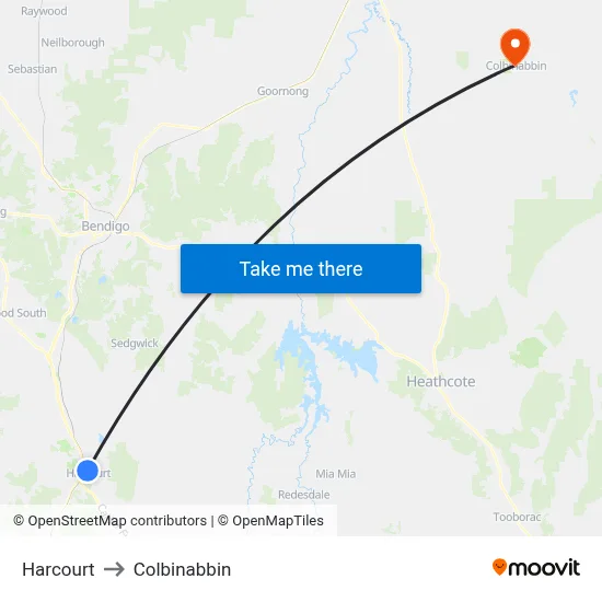 Harcourt to Colbinabbin map