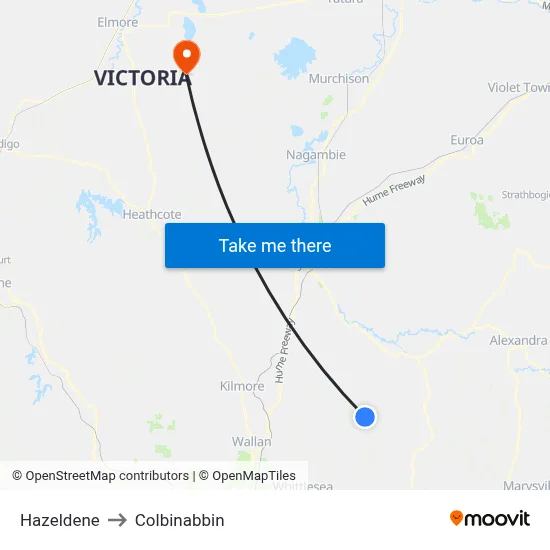 Hazeldene to Colbinabbin map