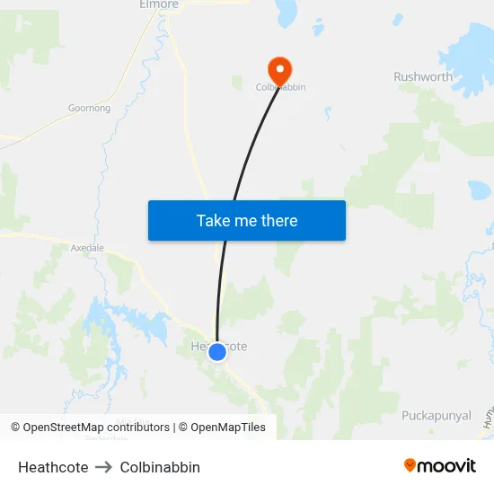 Heathcote to Colbinabbin map