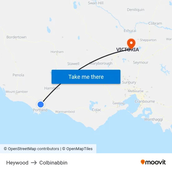 Heywood to Colbinabbin map