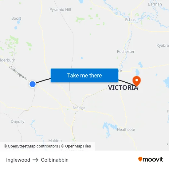 Inglewood to Colbinabbin map