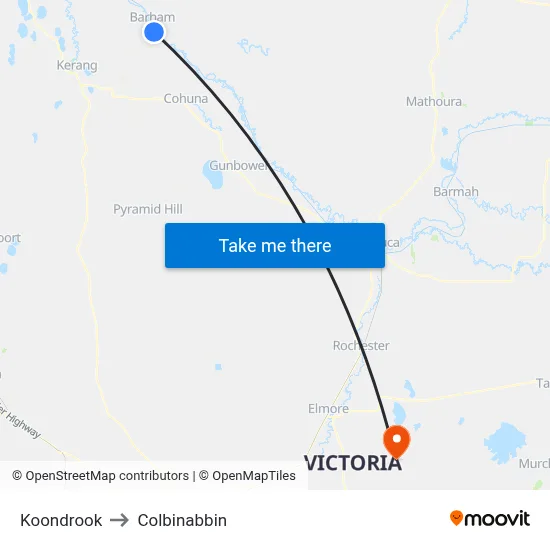 Koondrook to Colbinabbin map