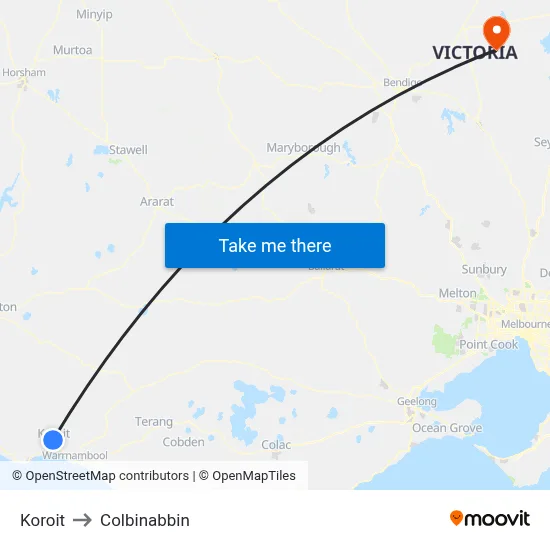 Koroit to Colbinabbin map