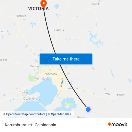 Korumburra to Colbinabbin map