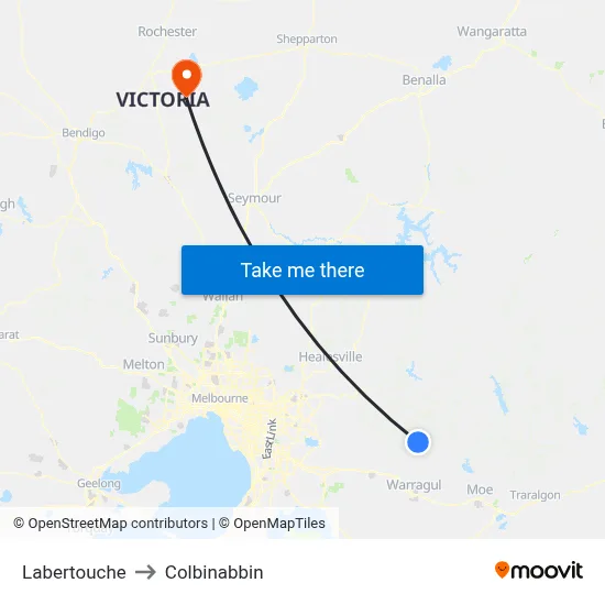 Labertouche to Colbinabbin map