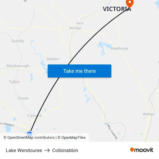 Lake Wendouree to Colbinabbin map