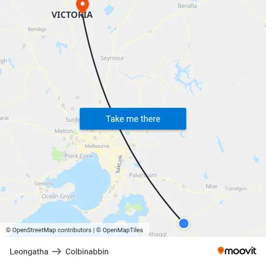 Leongatha to Colbinabbin map