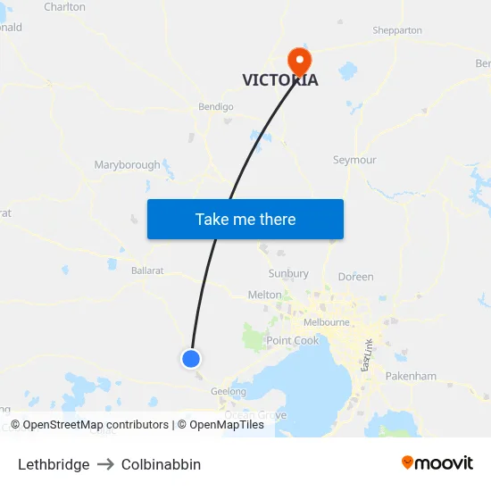 Lethbridge to Colbinabbin map