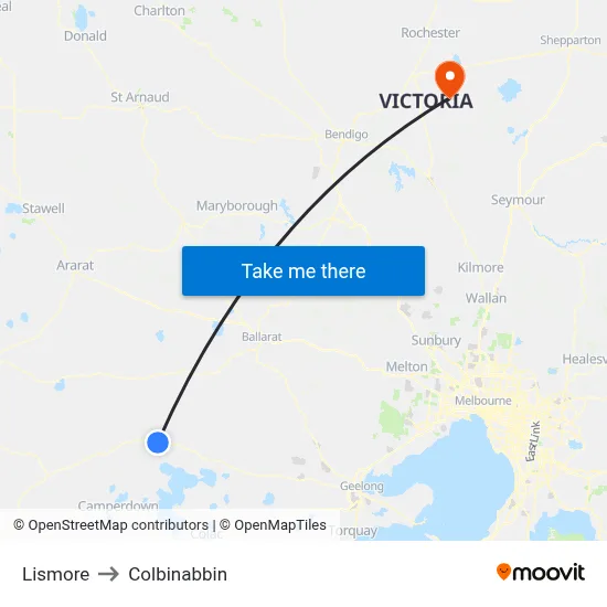 Lismore to Colbinabbin map