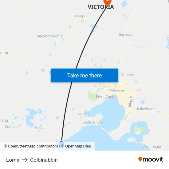 Lorne to Colbinabbin map
