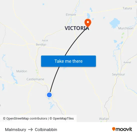 Malmsbury to Colbinabbin map