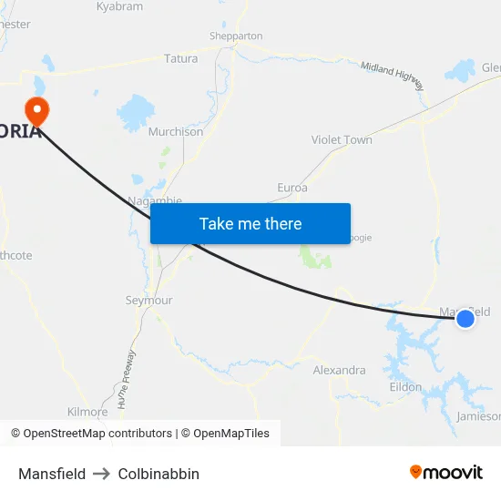 Mansfield to Colbinabbin map