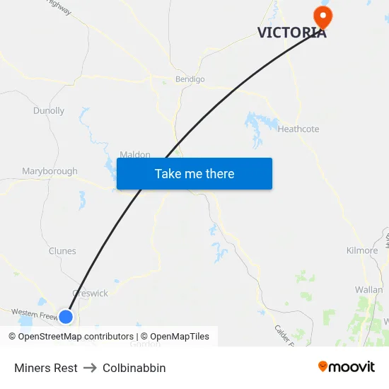 Miners Rest to Colbinabbin map
