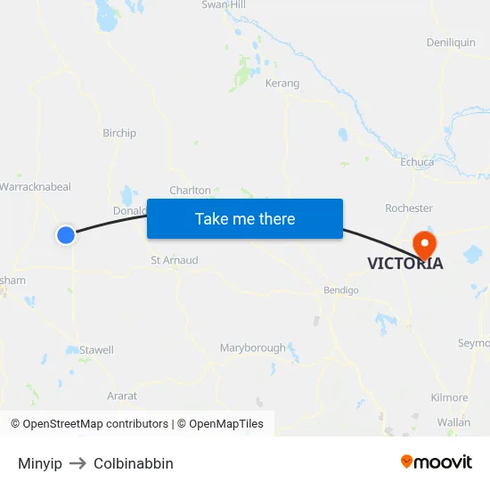Minyip to Colbinabbin map