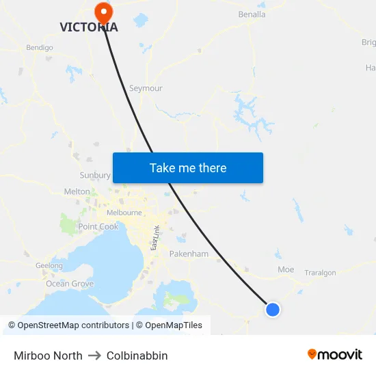 Mirboo North to Colbinabbin map
