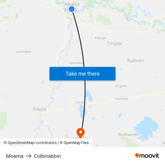 Moama to Colbinabbin map
