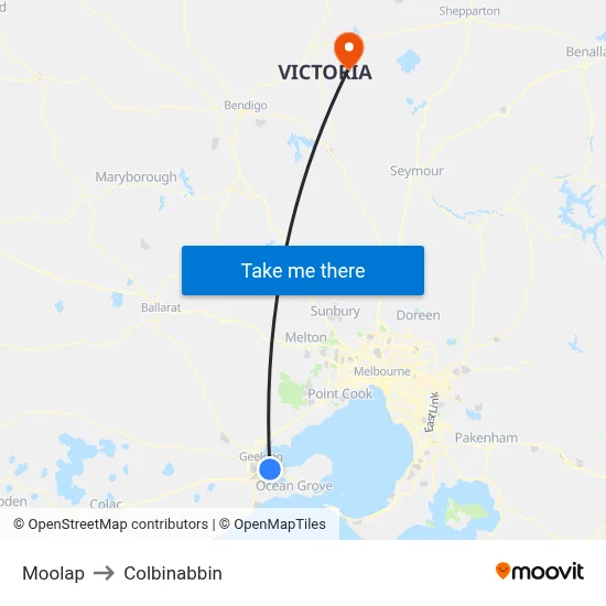 Moolap to Colbinabbin map