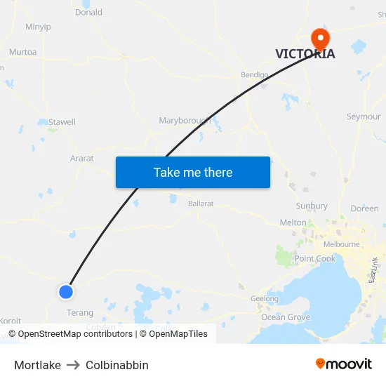 Mortlake to Colbinabbin map
