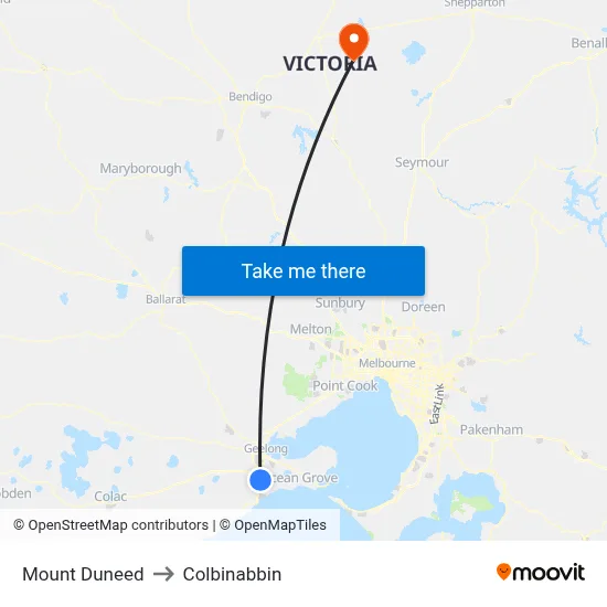 Mount Duneed to Colbinabbin map