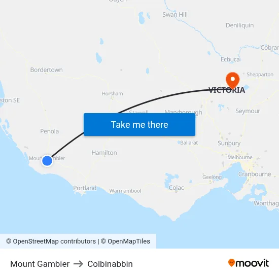 Mount Gambier to Colbinabbin map