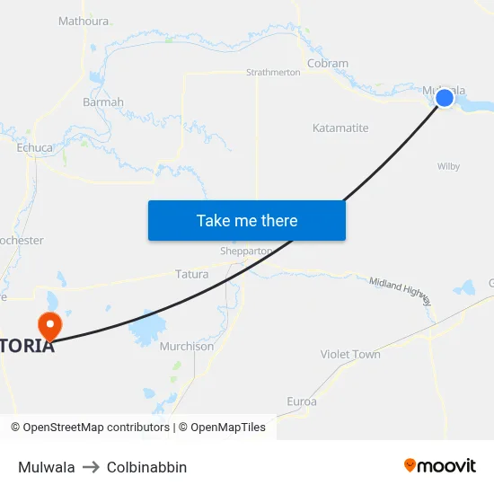 Mulwala to Colbinabbin map