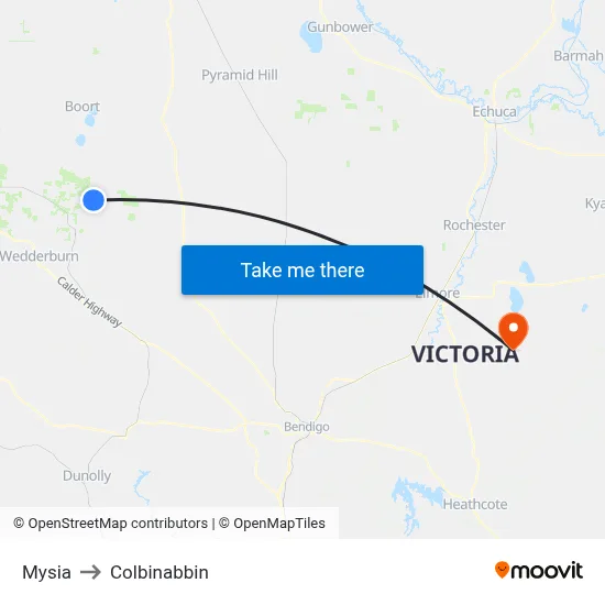 Mysia to Colbinabbin map