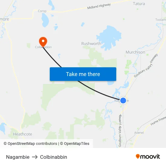 Nagambie to Colbinabbin map