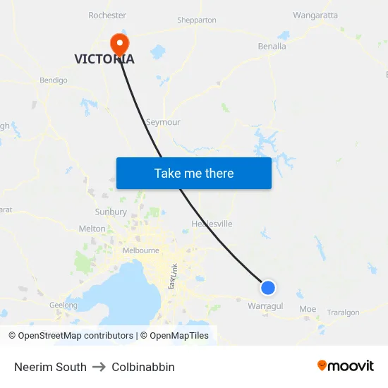 Neerim South to Colbinabbin map