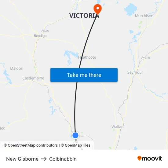 New Gisborne to Colbinabbin map
