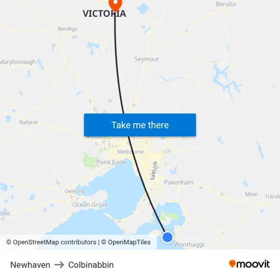 Newhaven to Colbinabbin map