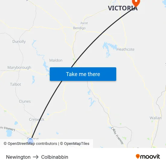 Newington to Colbinabbin map