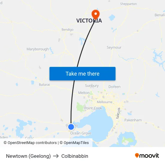 Newtown (Geelong) to Colbinabbin map