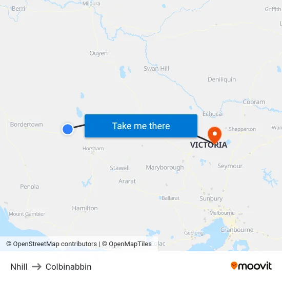 Nhill to Colbinabbin map