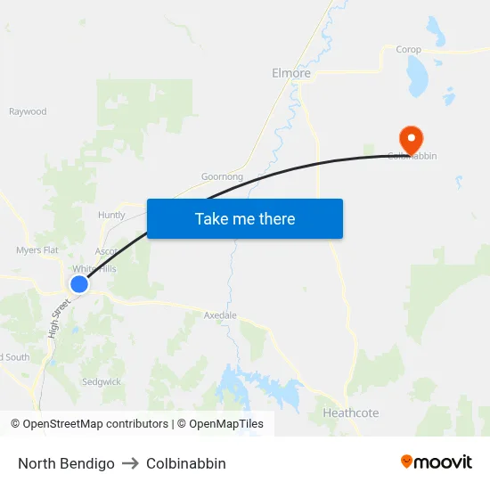 North Bendigo to Colbinabbin map