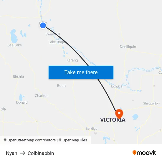Nyah to Colbinabbin map