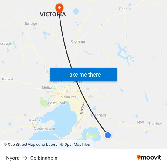 Nyora to Colbinabbin map