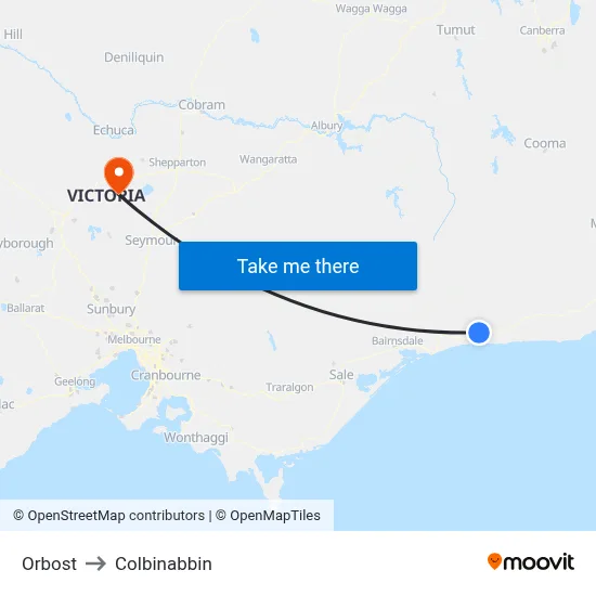 Orbost to Colbinabbin map