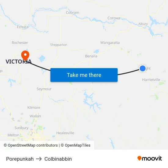 Porepunkah to Colbinabbin map